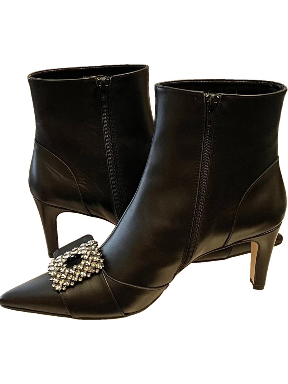 MARIAN Pointy-Toe Leather Zip-up Boots with Crystal Embellish US Size 7.5